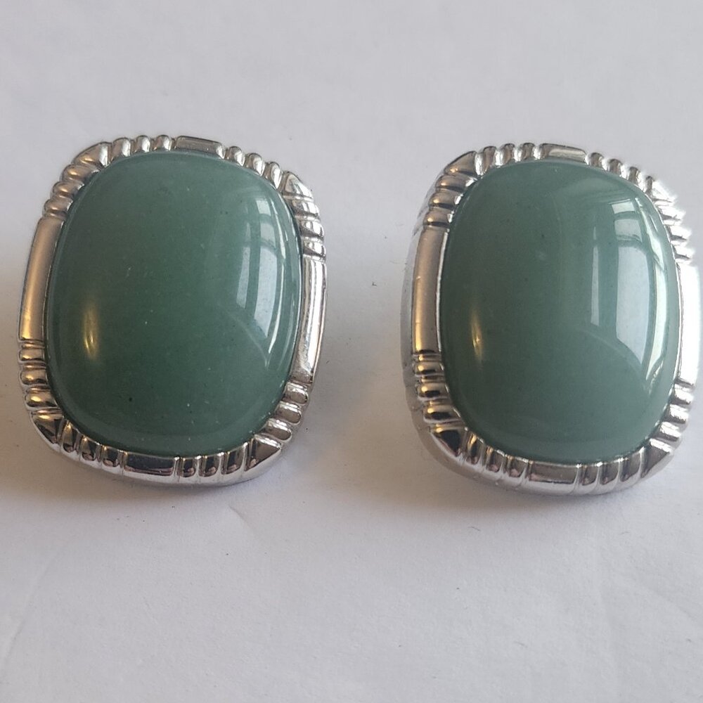 Vintage-style  Jade Stud clips-on earrings 3 x 2.25 cm approx.